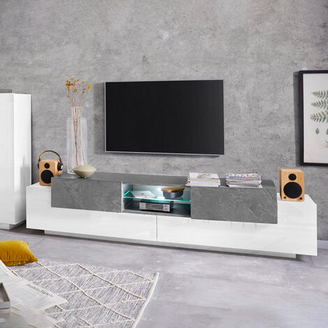 HOMN LIVING Mueble TV con Estante Summer 4 Puertas, Color Blanco Artik y  Madera, 200 cm (Ancho) 40 cm (Profundo) : : Hogar y cocina