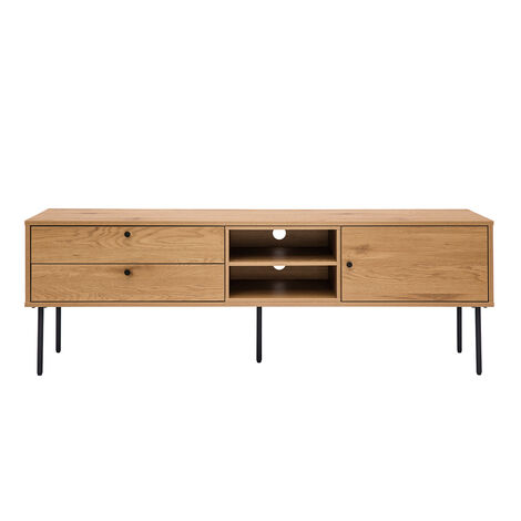 MILIBOO Mueble TV acabado roble claro y patas de metal negro 160 cm PERNELLE