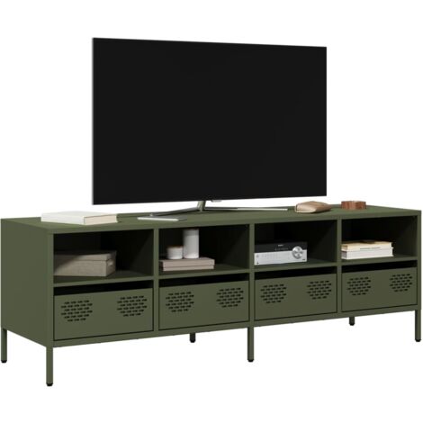 Mueble TV acero laminado en frío verde oliva 135x39x43,5 cm