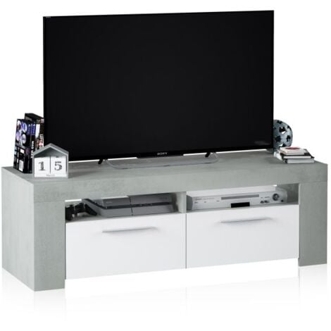 USINESTREET Mueble TV Ambit Blanco Artik (Blanco Mate) - Gris Cemento 120cm (ancho) x 40cm (alto)