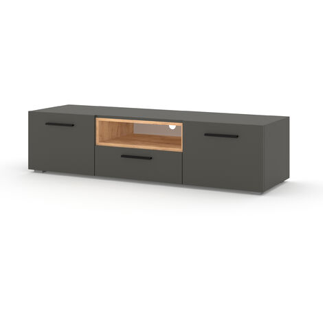 Mueble TV ANETTE 151 cm grafito mate / oro artesanal