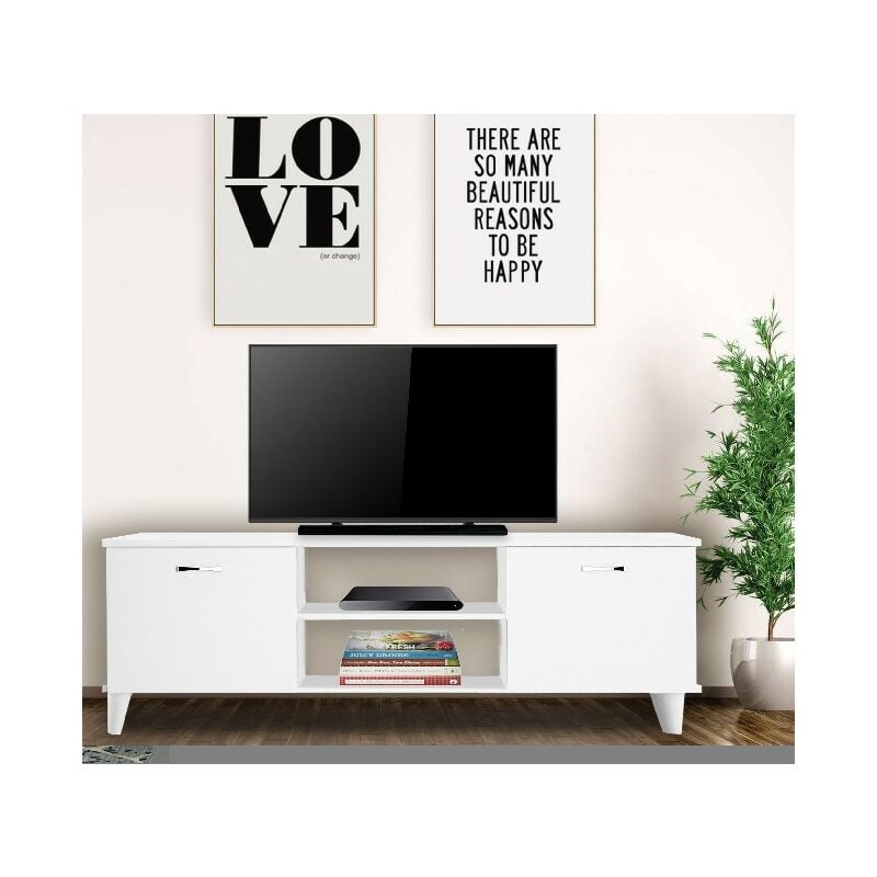 

Mueble TV Ardin - con Puertas, Estantes - de Salotto - Blanco en Madera, Metal, Plastico, 140 x 30 x 43 cm