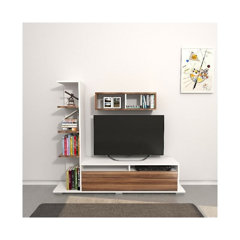 

Mueble TV Argo - con libreria integrada, estanteria, estantes - de la sala de estar - Blanco, Madera en Madera, 150 x 28,5 x 125 cm