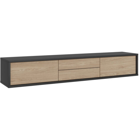 Mueble TV Austin 325, Antracita + Roble, Número de puertas: 0, Número de cajones: 0, 180x30x36cm