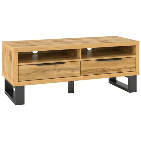 Mueble TV Avicavu 100, Roble wotan + Negro, Número de puertas: 0, Número de cajones: 0, 124x50x50cm