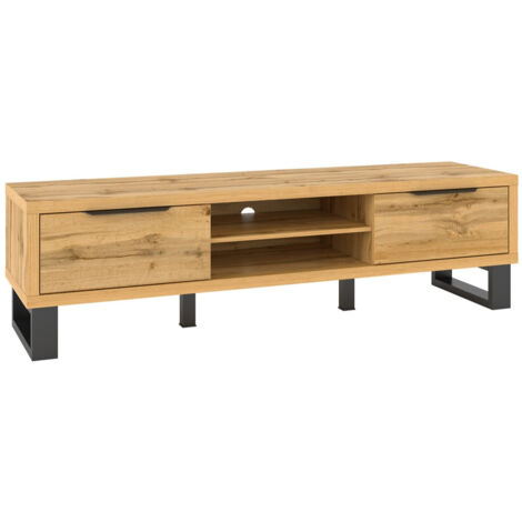 Mueble TV Avicavu 101, Roble wotan + Negro, Número de puertas: 0, Número de cajones: 0, 180x50x50cm