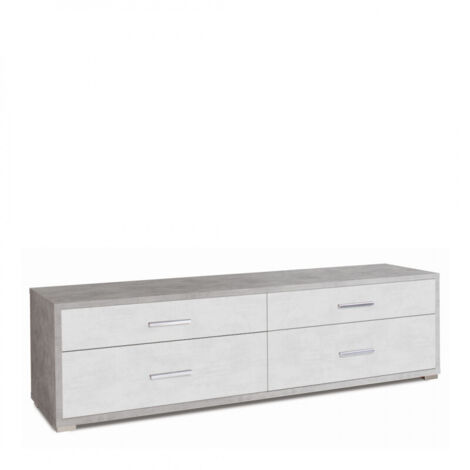 Mueble TV bajo de madera con cuatro cajones Cemento Blanco 179x47x h50 cm