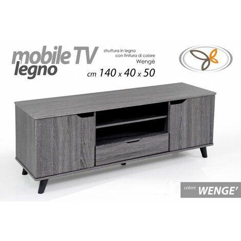Mueble TV bajo wengé, puertas y estantes cm 140 x 40 x 50 h
