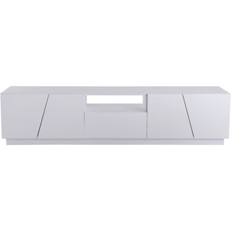 Mueble TV blanco 170x37x42cm con 1 cajón 4 puertas, MDF, estilo moderno, diseño sencillo, mueble de salón