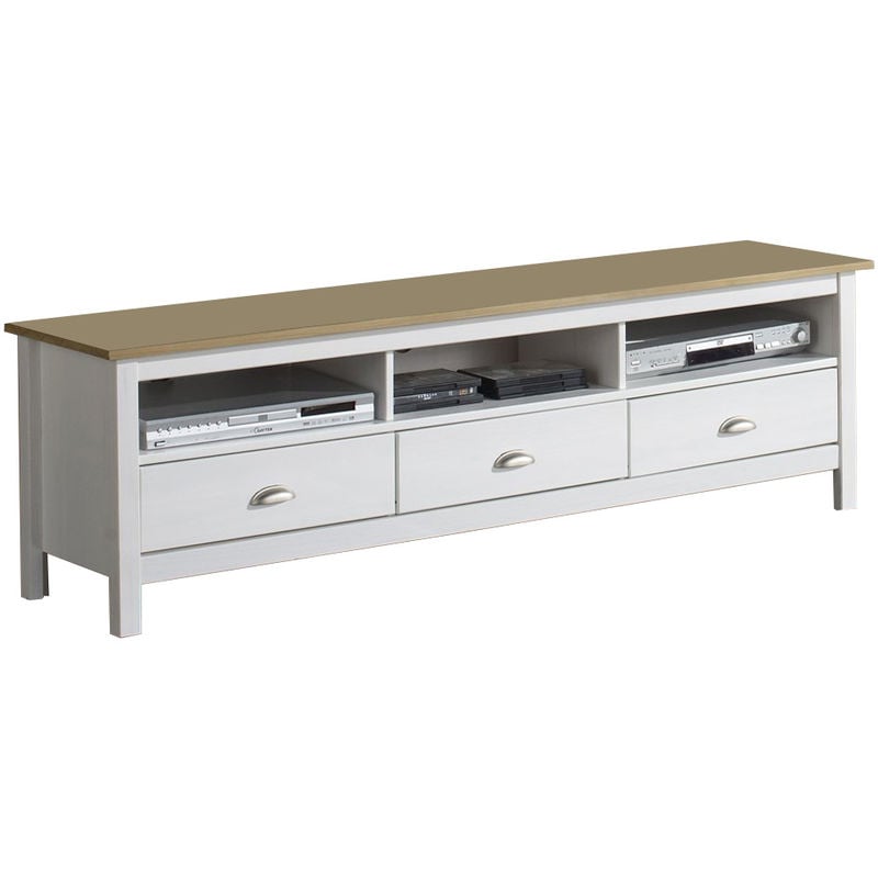 

Mueble TV VALERIA VALERIA 3 Cajones. Madera Maciza. Color Blanco capado. 158 cm