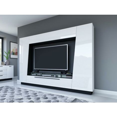 Mueble TV CHACE con compartimentos - LEDs - MDF lacado blanco - Venta-unica - Blanco