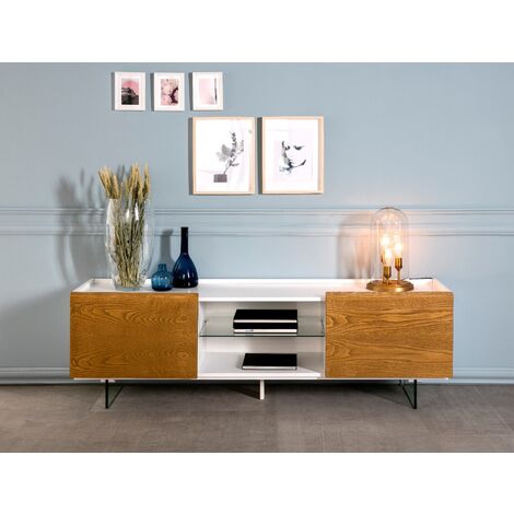 Mueble tv change lacado blanco madera fresno pata de cristal