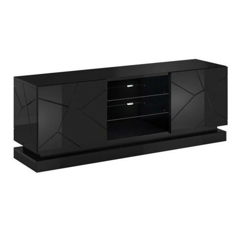 Mueble TV Charlotte 127, Negro + Negro brillante, Número de puertas: 2, Número de cajones: 0, 160x57x40cm