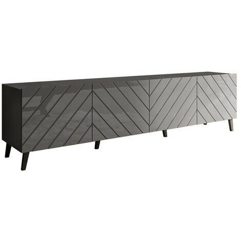 Mueble TV Charlotte 145, Grafito + Grafito brillante, Número de puertas: 4, Número de cajones: 0, 200x52x42cm