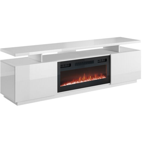 Mueble TV Charlotte 151, Blanco + Blanco brillante, Número de puertas: 2, Número de cajones: 0, 180x56x40cm