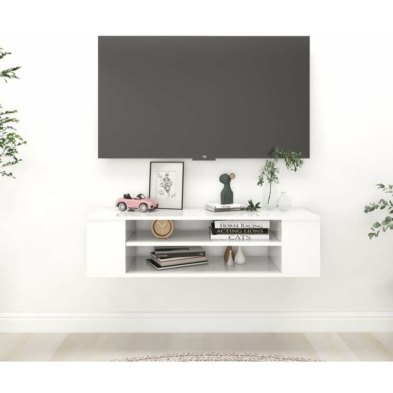 

Mueble TV colgante aglomerado blanco brillante 100x30x26,5 cm
