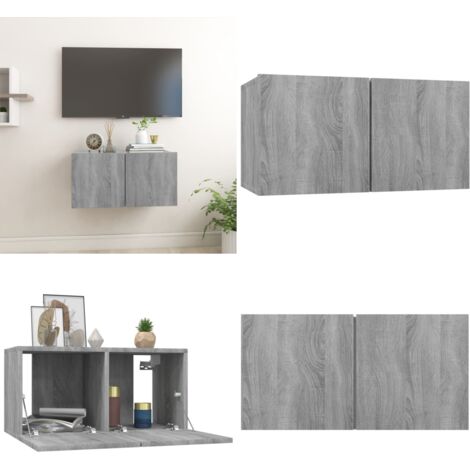 Mueble TV colgante madera contrachapada gris Sonoma 60x30x30 cm - Mueble de pared - Madera contrachapada