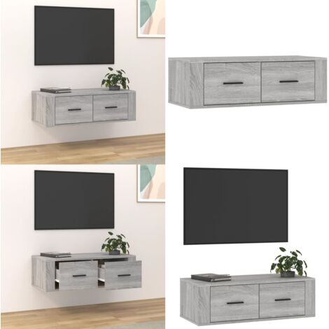 Mueble TV colgante madera contrachapada gris Sonoma 80x36x25 cm - Mueble de pared - Almacenamiento en pared