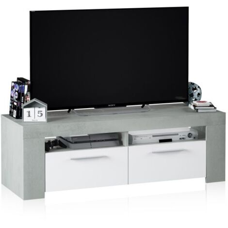 Mueble TV Color Blanco y Cemento Estilo Industrial 120x40x42 cm