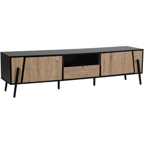Mueble TV color madera clara y negro 177 con 2 armarios 1 balda 1 cajón espacio para cables estilo moderno Blackpool