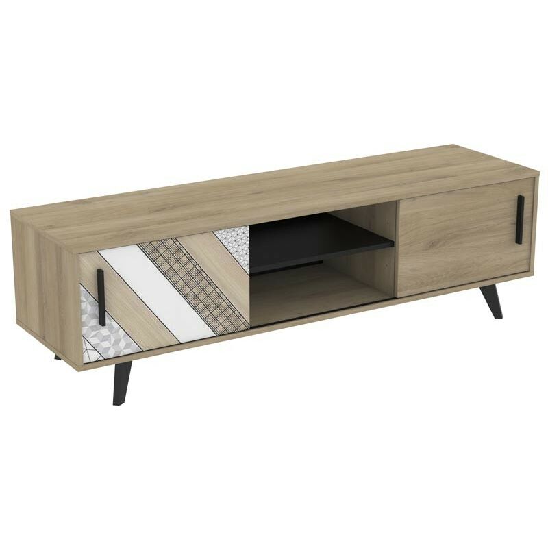 

Mueble TV Comedor 2 Puertas correderas Estilo Industrial Color Roble Salon Mesa Banco Television 151X45X42 cm