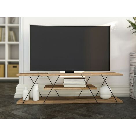 Mueble TV con 2 estanterías - Blanco y negro - DELORY - Venta-unica - Blanco
