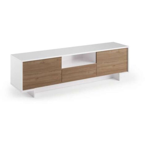 Mueble TV con 2 puertas y cajón central en nogal blanco