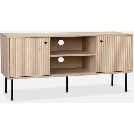 SWEEEK Mueble TV con decoración de madera acanalada, 120cm