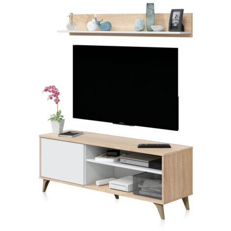 Mueble TV con estante Lira Blanco Artik (Blanco Mate) - Roble Canadian (ancho) x 50cm (alto)