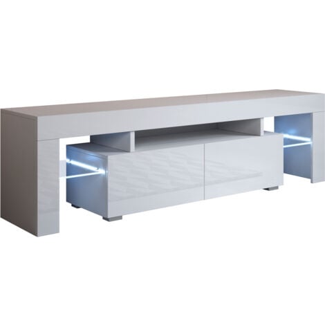 Mueble TV con LED  Mueble de televisión  Mueble de Salón  2 cajones  160x45x35cm  Modelo Unai  Blanco Acabado en Brillo
