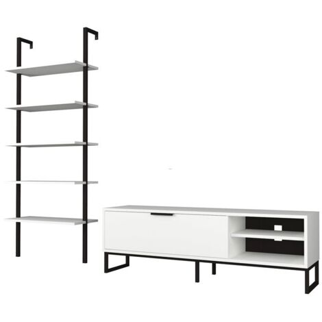 Mueble TV con librería 5 estantes blanco 70x30xh.180 cm