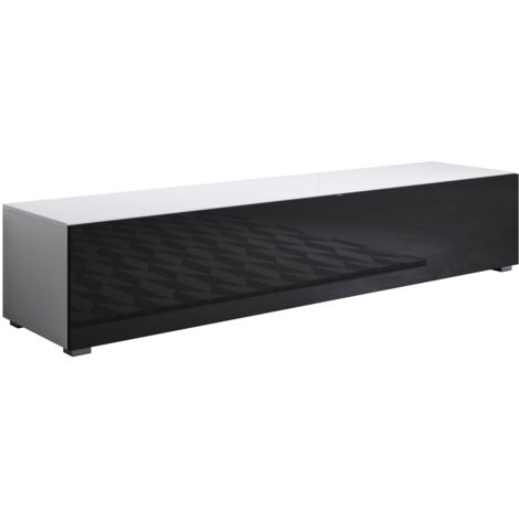 Mueble TV con Patas 2 cm  Mueble de televisión  Mueble de Salón  1 puerta  160x32x40cm  Modelo Luke H2  Blanco y Negro brillo