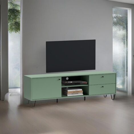 Mueble TV con puerta cajones y compartimento abierto verde 182 cm - Aldo