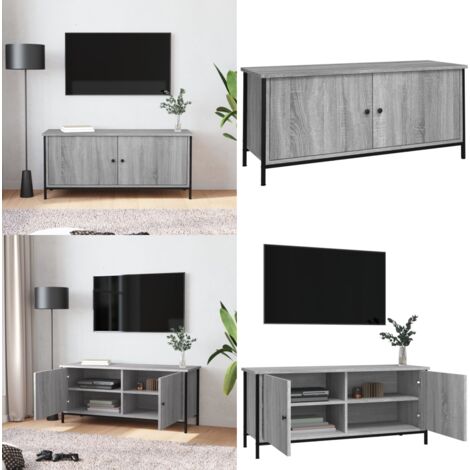 Mueble TV con puertas contrachapada gris Sonoma 102x35x45 cm - Armario de TV - Mueble con puertas