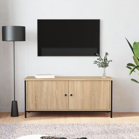 Mueble TV con puertas contrachapada roble  102x35x45 cm