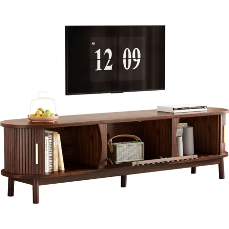 Mueble TV con puertas correderas y abatible diseño retro con lamas huecas MDF 165x39.5x46 cm color marrón