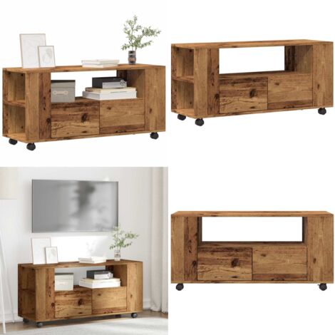 Mueble TV con ruedas madera ingeniería envejecida 102x34,5x43cm - Mueble de sala - Mueble de dormitorio