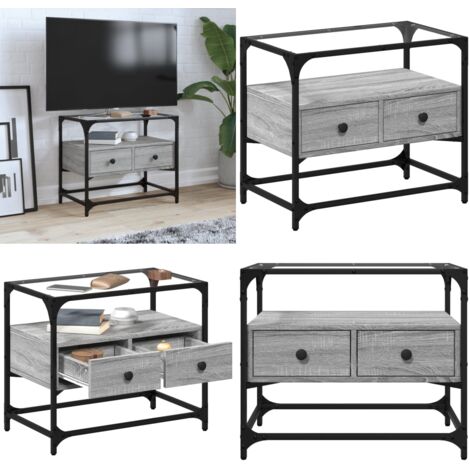 Mueble TV cristal y madera ingeniería gris Sonoma 60x35x51 cm - Mueble de cristal y madera - Mueble de tv gris