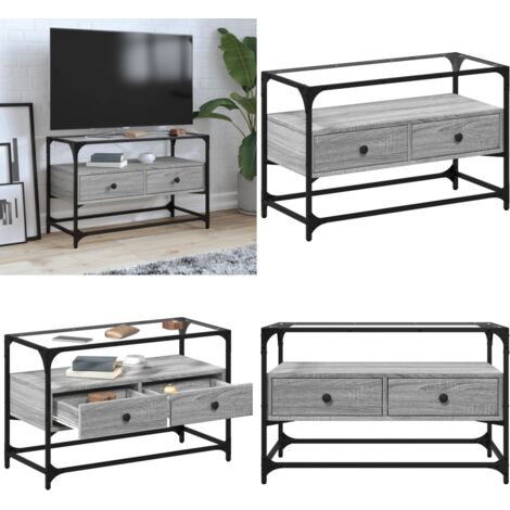 Mueble TV cristal y madera ingeniería gris Sonoma 80x35x51 cm - Mueble de cristal y madera - Mueble de tv gris