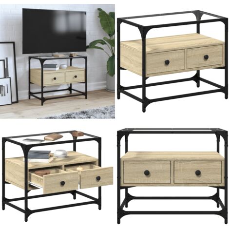Mueble TV cristal y madera ingeniería roble Sonoma 60x35x51 cm - Mueble de cristal y madera - Mueble de tv industrial