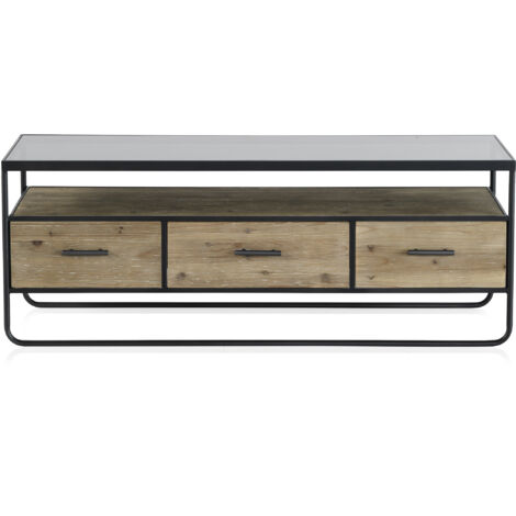 Mueble Tv De Hierro Y Madera Con Tapa De Cristal