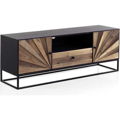 Mueble Tv De Madera 2 Puertas Y 1 Cajon Con Base De Metal