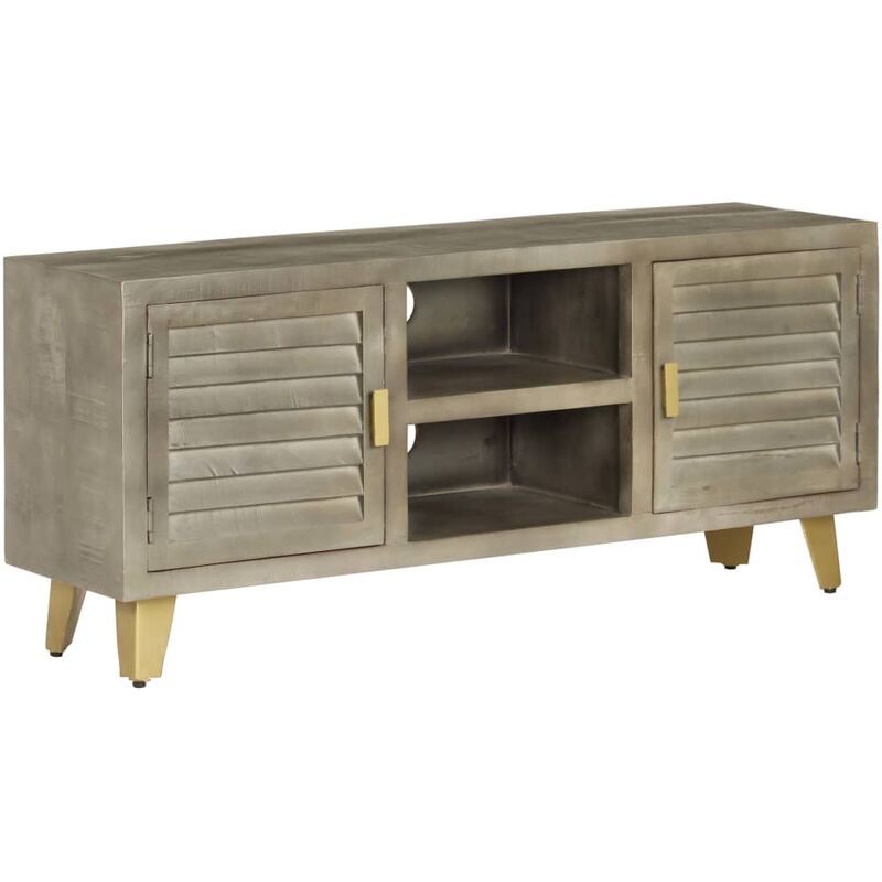 

Mueble TV de madera de mango maciza gris y latón 110x30x48 cm - Gris