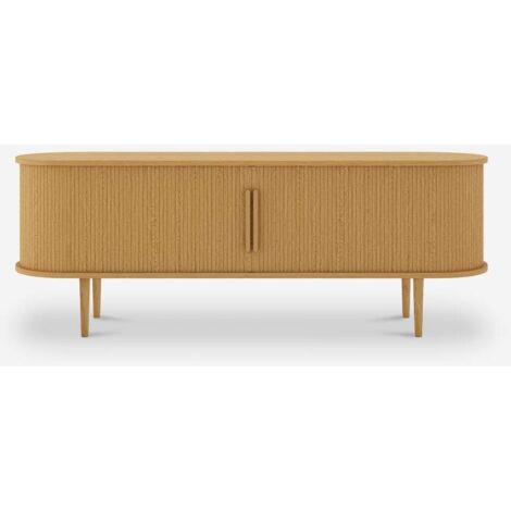 Mueble TV de madera vintage con puertas correderas acanaladas Fersit - Natural
