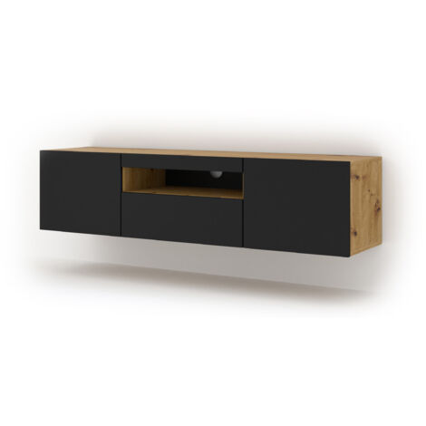 Mueble TV de pared 3 puertas 150 cm Aurus Negro y Madera