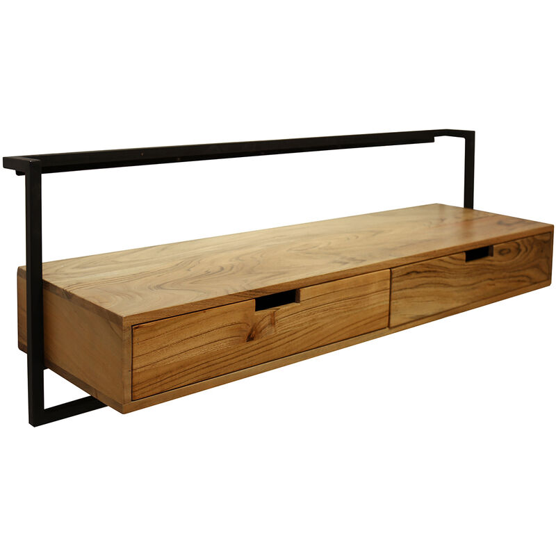 

Mueble TV de pared con cajones de madera de acacia maciza y metal negro HALIA