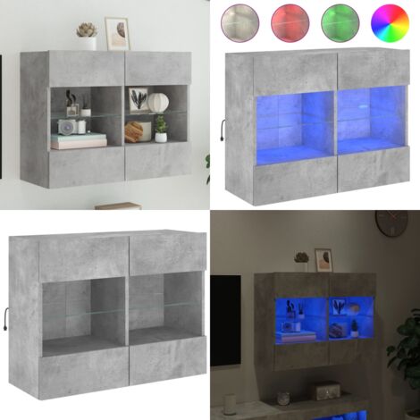 Mueble TV de pared con luces LED gris hormigón 78,5x30x60,5 cm - Luz LED RGB - Mueble de TV