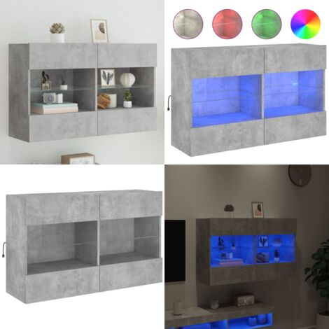 Mueble TV de pared con luces LED gris hormigón 98,5x30x60,5 cm - TV de pared - Luces LED RGB