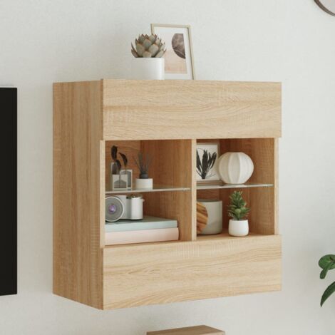 Mueble TV de pared con luces LED roble  58,5x30x60,5 cm
