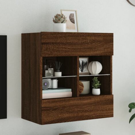 Mueble TV de pared con luces LED roble marrón 58,5x30x60,5 cm vidaXL